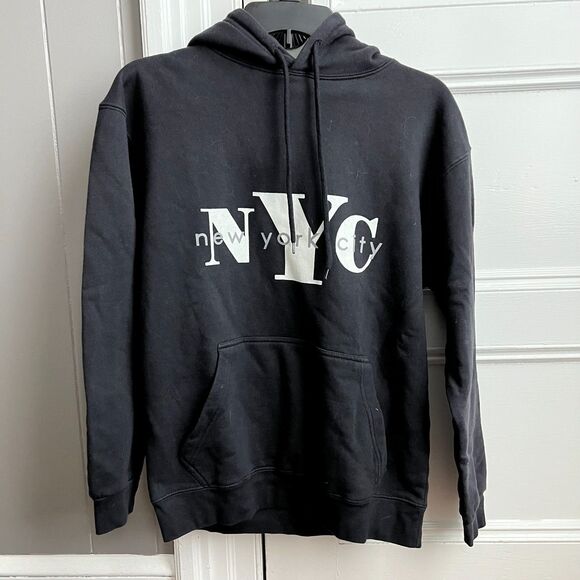 Wali USA "NYC" Black Hoodie Hooded Comfortable Warm Cotton Pullover Sweatshirt S - Picture 1 of 4